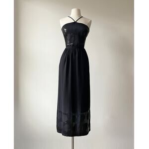 Vintage 1970s Black Halter Sequins Dress XS/S
